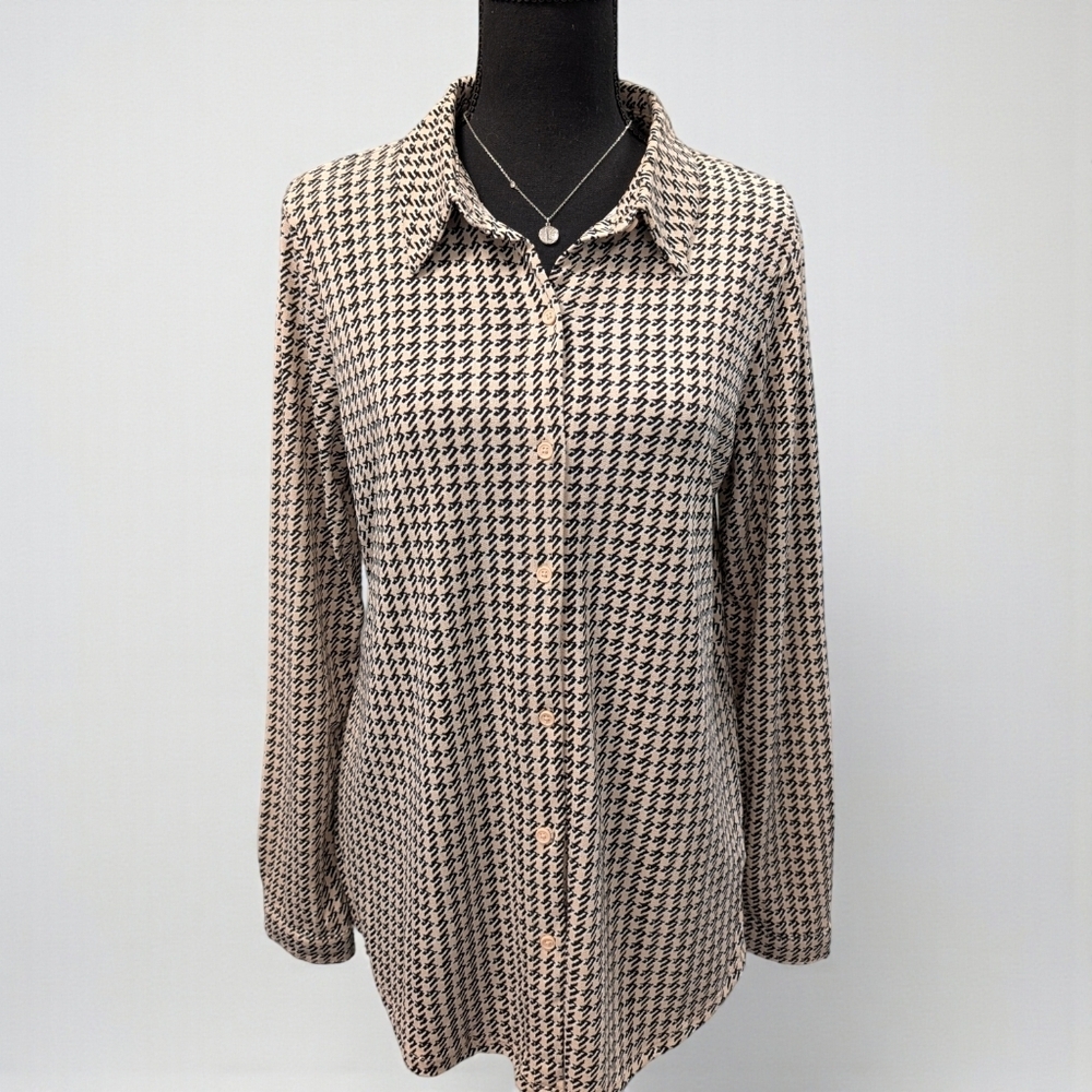 Adrianna Papell Stylish Career Houndstooth Button-Up Shirt M